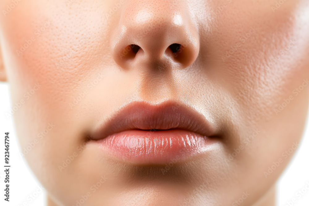 Naklejka premium Woman's nose close up front view isolated on white background