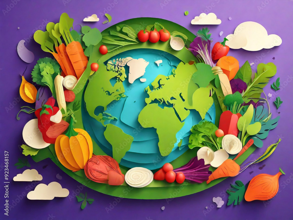 generative ai, culinary tourism concept vector illustration. paper cut craft style planet earth globe and healthy fresh vegetables. cooking food ingredients. gastronomic tour. travel food experience. generative ai, culinary tourism concept vector illustration. paper cut craft style planet earth globe and healthy fresh vegetables. cooking food ingredients. gastronomic tour. travel food experience.