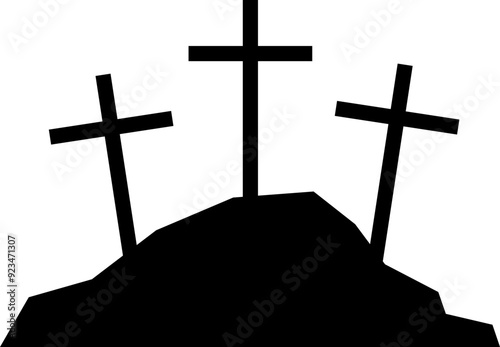 Calvary silhouette. Crucifixion crosses. Calvary icon.