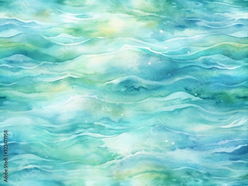 Softly blended abstract watercolor background featuring a seamless pattern of flowing water in calming shades of blue and green, evoking serenity and tranquility.