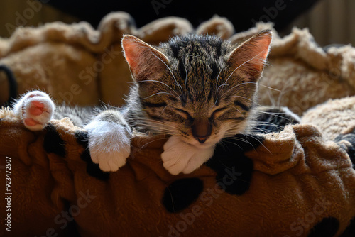 Kitten Napping Peacefully in a Cozy Bed