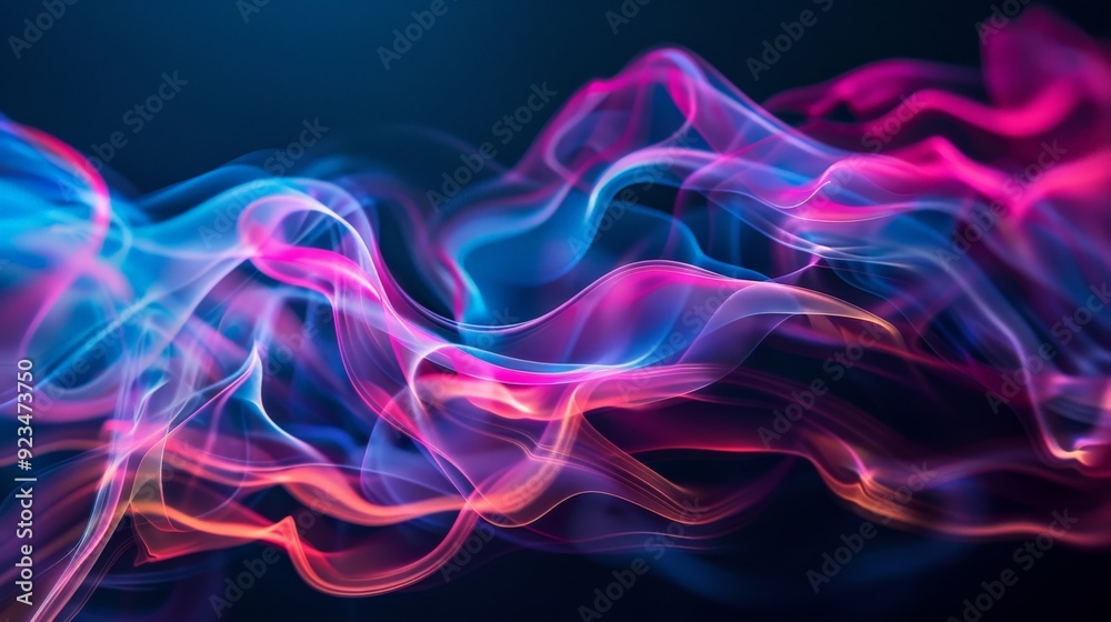 Naklejka premium An image showcasing neon light trails in vibrant blues and pinks, flowing gracefully through a dark background, giving a sense of modernity and energy.