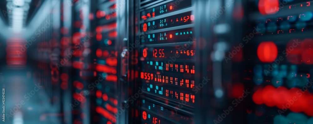 Vibrant server room with illuminated racks showcasing advanced technology and data processing capabilities. Vibrant server room with illuminated racks showcasing advanced technology and data processing capabilities.