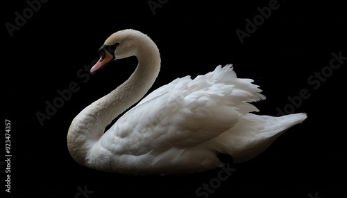 Elegant swan gracefully swimming against a dark background at twilight