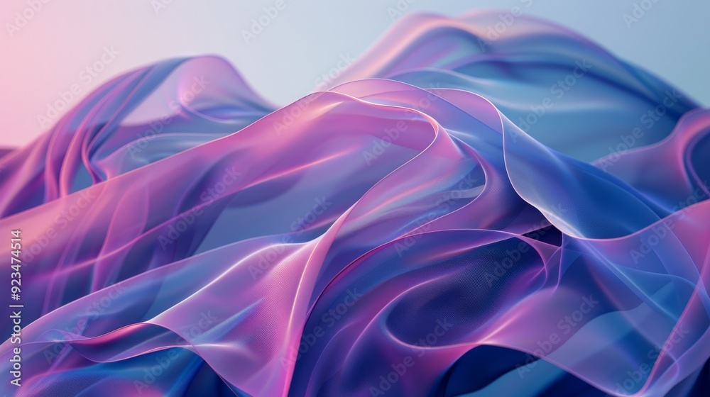 Fototapeta premium An elegant digital creation showcasing delicate sheer fabric-like forms in soothing pink and blue shades, evoking a sense of fluidity and calm in an abstract manner.