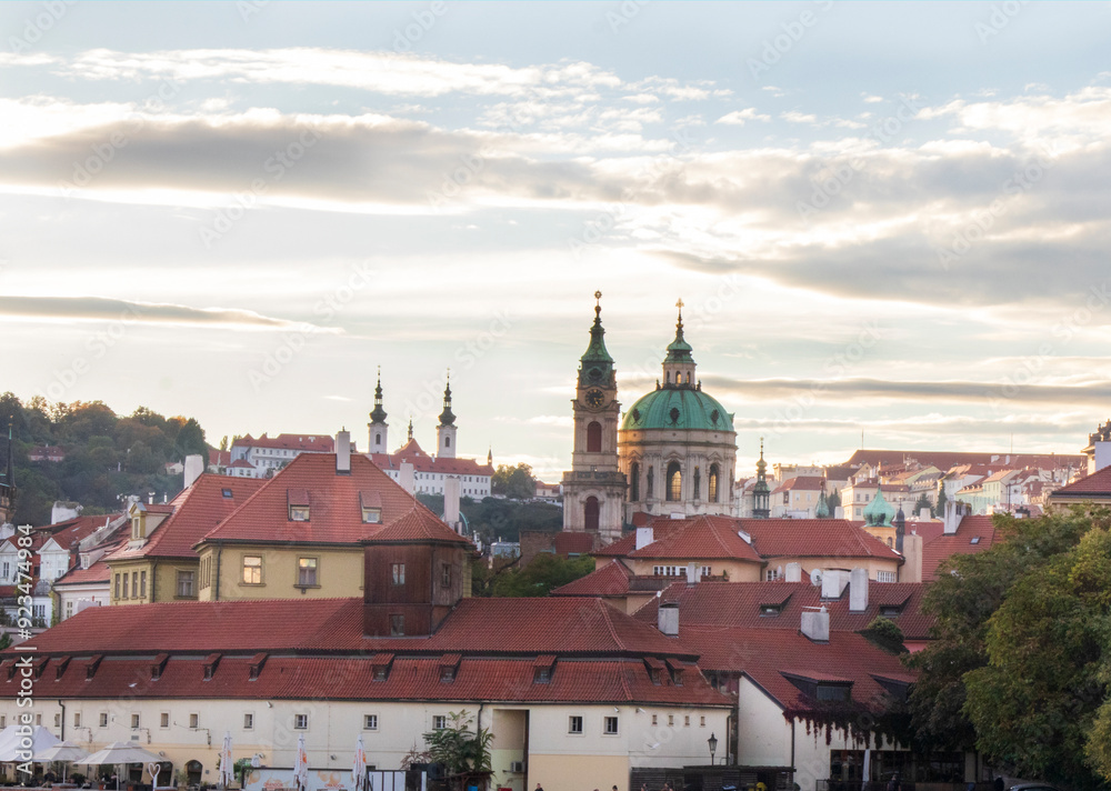 custom made wallpaper toronto digitalOverview of old Prague at sunset time in October, autumn Prague with yellow trees and red roofs
