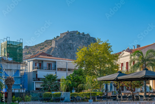 Fototapeta Naklejka Na Ścianę i Meble -  greece old capital nafplion streets shops churches castle and colorful houses quiet hours tourist destination
