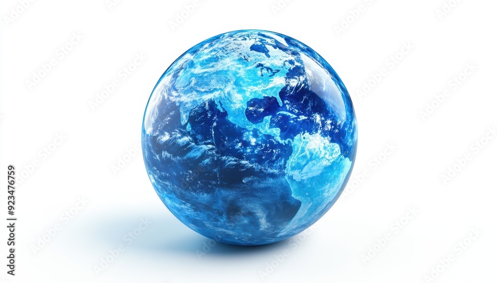 Blue globe depicting Earth with vivid oceans and continents on a white background Blue globe depicting Earth with vivid oceans and continents on a white background