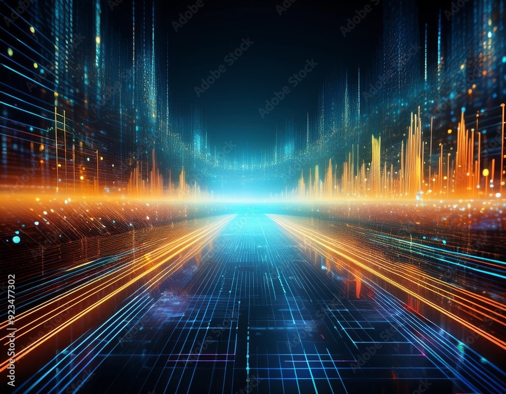 Abstract futuristic digital interface with glowing lights and data streams. Abstract futuristic digital interface with glowing lights and data streams.