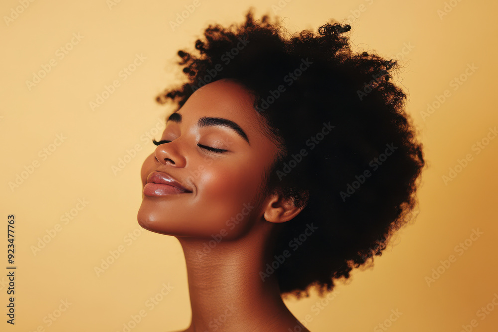 A close up of a black woman's face with her eyes closed A close up of a black woman's face with her eyes closed