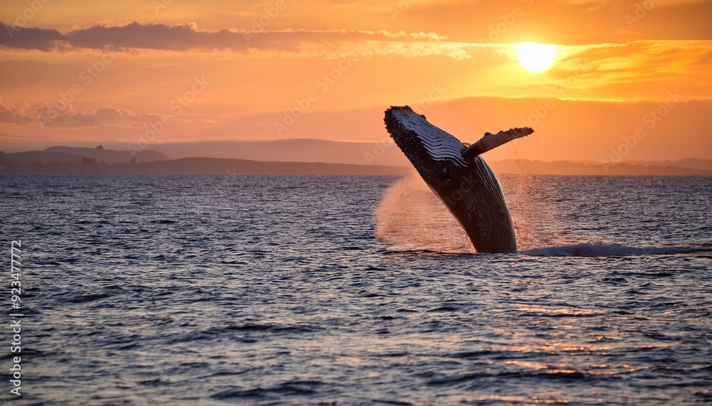 Fototapeta premium Humpback Whale Breaching at Sunset.