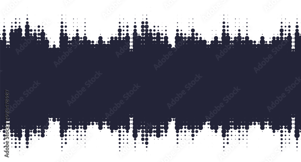 Vector abstract halftone pattern audio background with dotted grunge dynamic border design. Retro dj music wave equalizer design Vector abstract halftone pattern audio background with dotted grunge dynamic border design. Retro dj music wave equalizer design