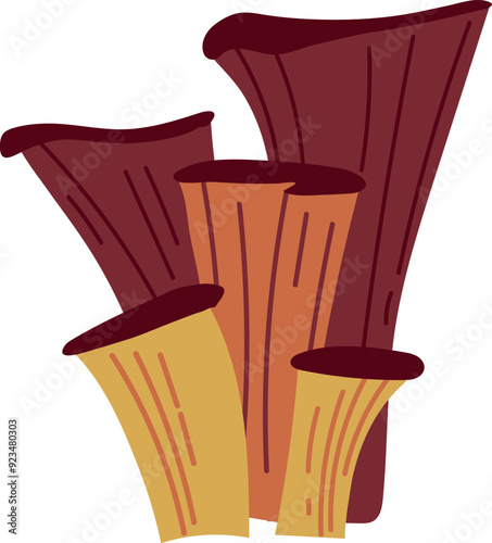Woolly chanterelle Mushrooms. Vector forest edible fungi botanical illustration hand drawn isolated on white background