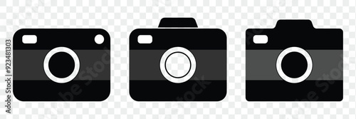 Photography camera icon set. Flat black and white silhouette style. Camera icon. 