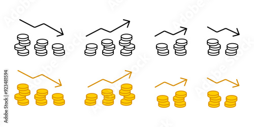 Money increase icon. Monetary recession sign. Investments symbol. Earning money pictogram. Money pile chart illustration.