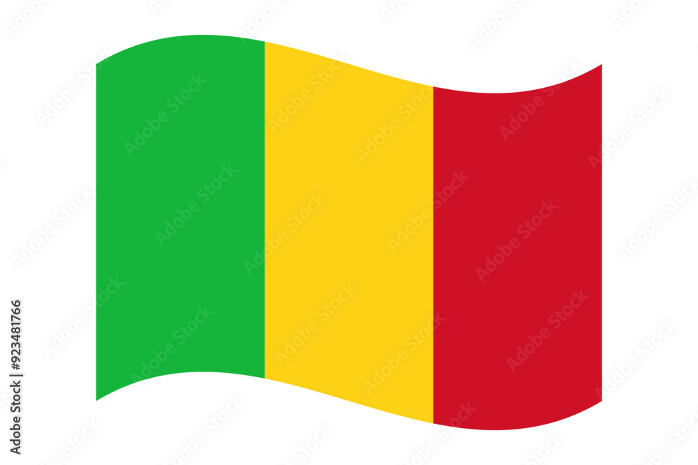 Fototapeta premium Wavy flag of Mali, isolated on transparent background. Flag of the Republic of Mali. Vector illustration