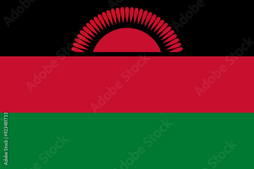 The official national flag of the Malawi. Flag of the Republic of Malawi. Flag day. Correct proportions and colors. Vector illustration