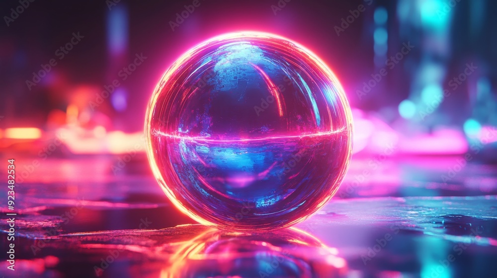 Neon Sphere In a Futuristic City Neon Sphere In a Futuristic City