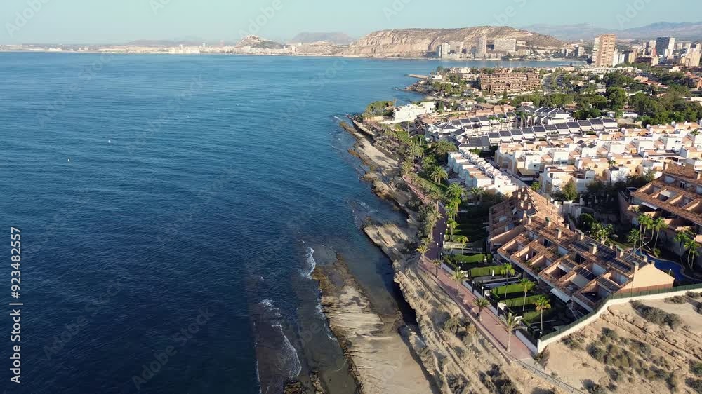 14 August 2024 Alicante, Cabo de Huertas, drone footage of the sea and elite villas on a rock 14 August 2024 Alicante, Cabo de Huertas, drone footage of the sea and elite villas on a rock