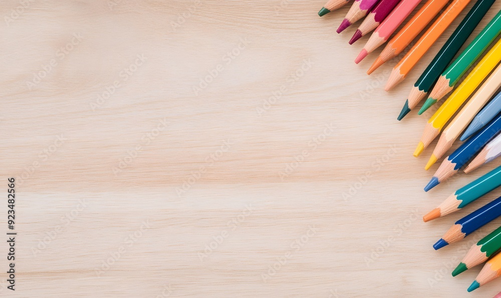 Simple children's text space with colored pencils of various colors, Generative AI Simple children's text space with colored pencils of various colors, Generative AI