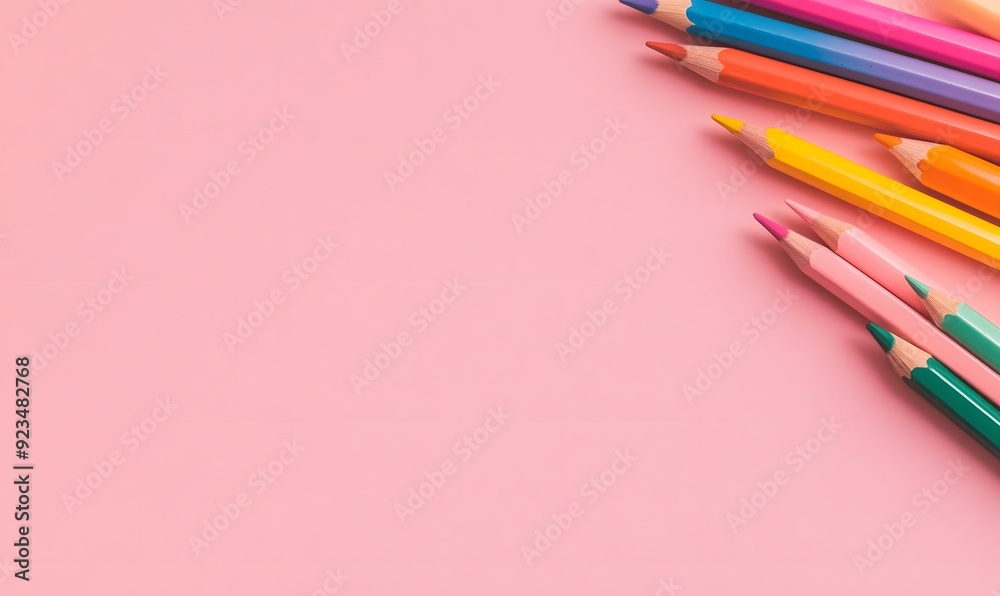 Simple children's text space with colored pencils of various colors, Generative AI Simple children's text space with colored pencils of various colors, Generative AI