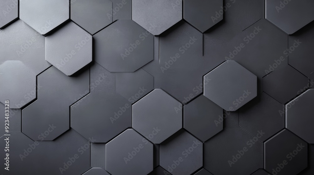 Hexagon tiles in monochrome, varying grey tones, minimalistic and sleek, smooth texture, clean and modern design Hexagon tiles in monochrome, varying grey tones, minimalistic and sleek, smooth texture, clean and modern design