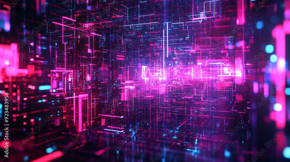 Abstract Digital Art with Neon Lights