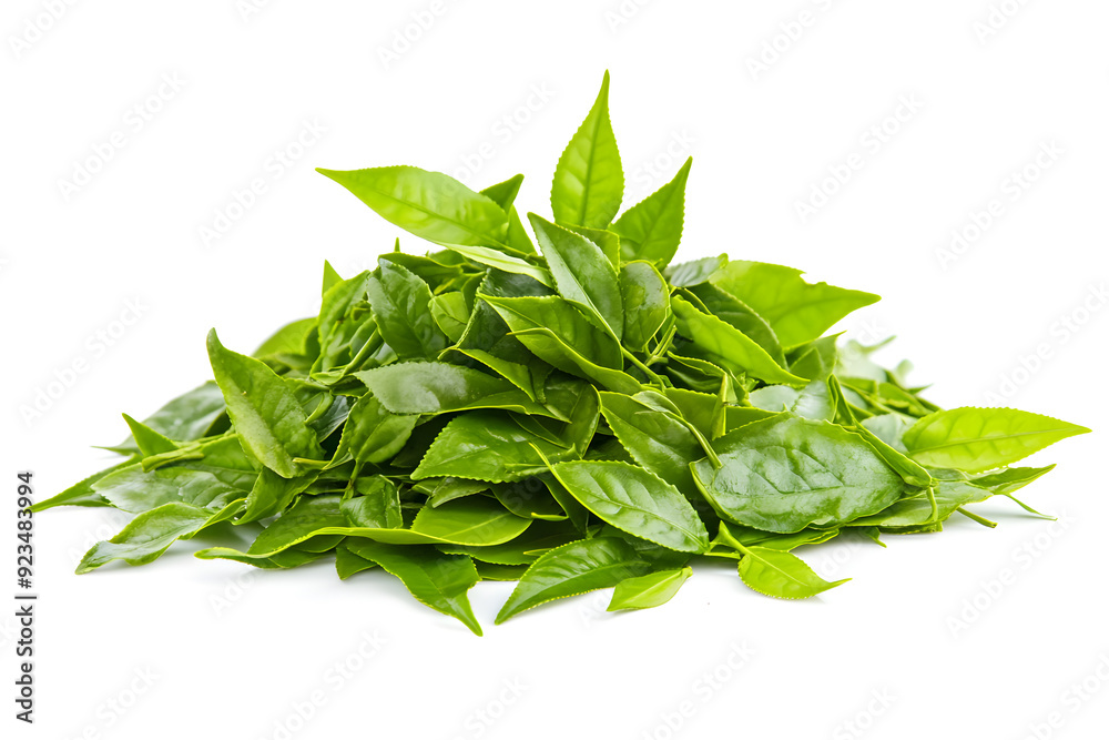 Pile of green tea leaves isolated on white Pile of green tea leaves isolated on white
