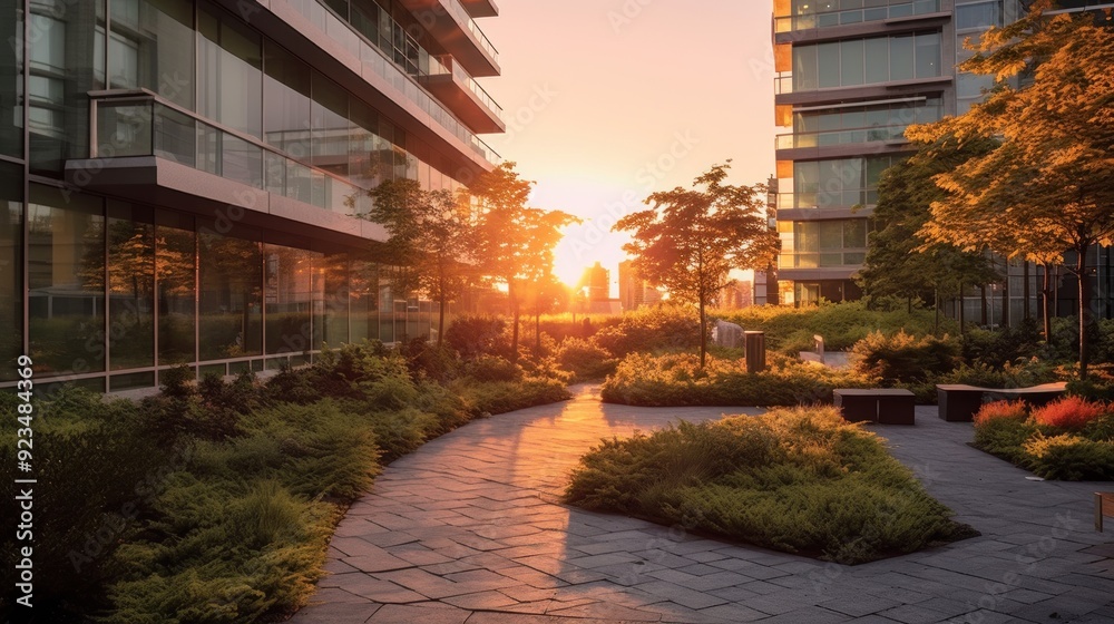 Sunset View From a Modern Building Complex Sunset View From a Modern Building Complex