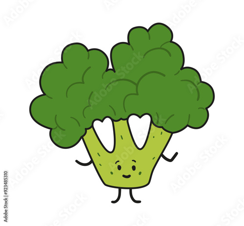 Funny broccoli doodle kawaii character illustration with outline isolated on white.