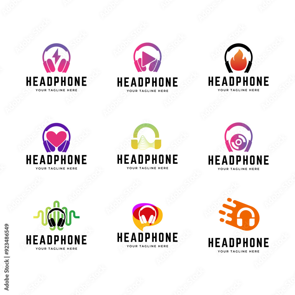 Set of Headphones music audio entertainment logo design template vector. Set of Headphones music audio entertainment logo design template vector.
