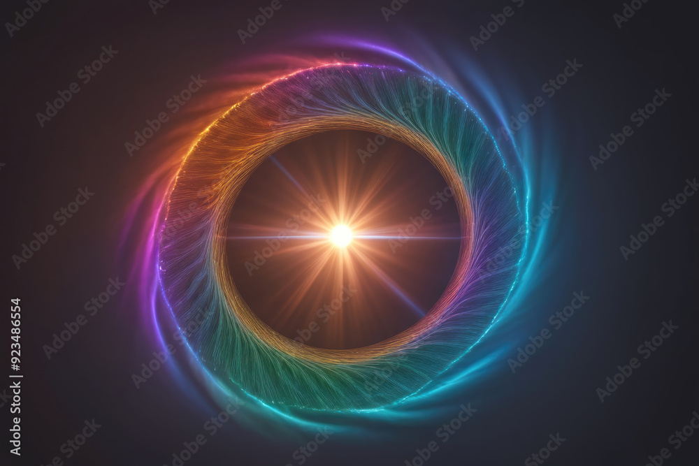 Obraz premium Vibrant Circular Energy Patterns Radiating From A Central Light Source In Dark Environment