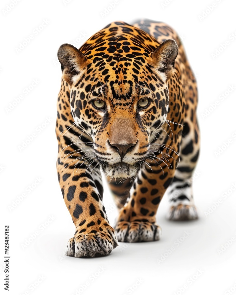 Jungle Animal. Front View of Jaguar, Isolated on White Background with Shadow Jungle Animal. Front View of Jaguar, Isolated on White Background with Shadow