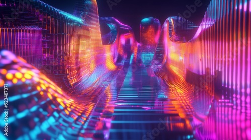 Abstract Neon Tunnel with Glowing Lines