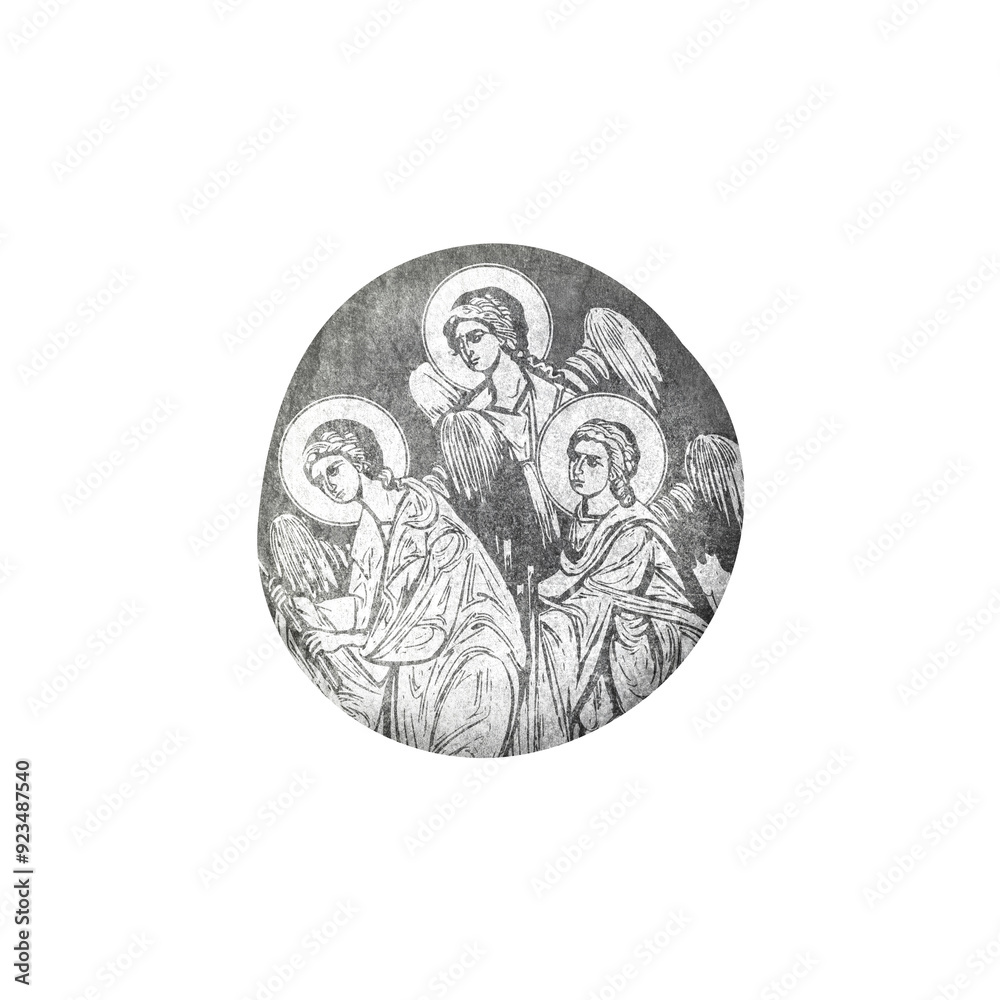 Christian illustration of Angels in Byzantine style. Decorative scrapbook element on pebble isolated Christian illustration of Angels in Byzantine style. Decorative scrapbook element on pebble isolated