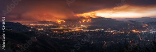 Mountain View of a Wildfire Above a Scenic Area photo