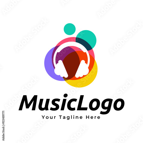 Headphones music audio entertainment logo design template vector.