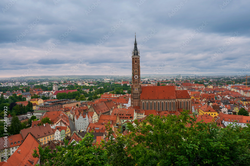 Fototapeta premium View from Trausnitz Castle to the old town of Landshut, Germany.