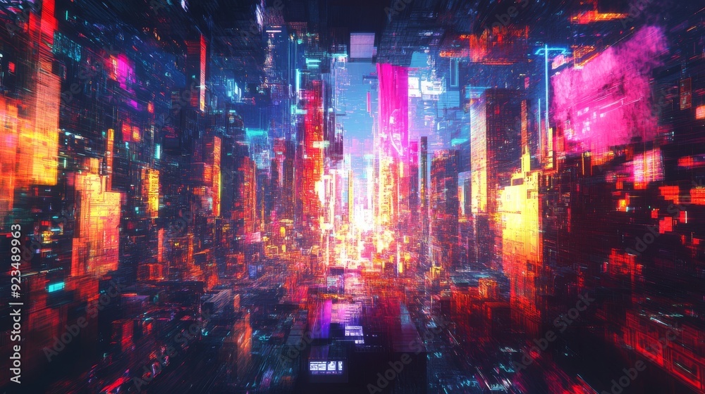 Obraz premium Cyberpunk Cityscape: A Digital Metropolis