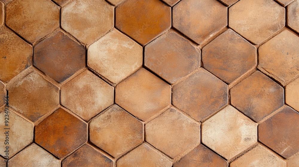 Rustic hexagon background, distressed textures, warm earthy tones Rustic hexagon background, distressed textures, warm earthy tones