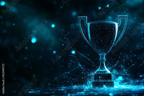 Abstract digital background featuring a champion trophy, symbolizing victory and achievement