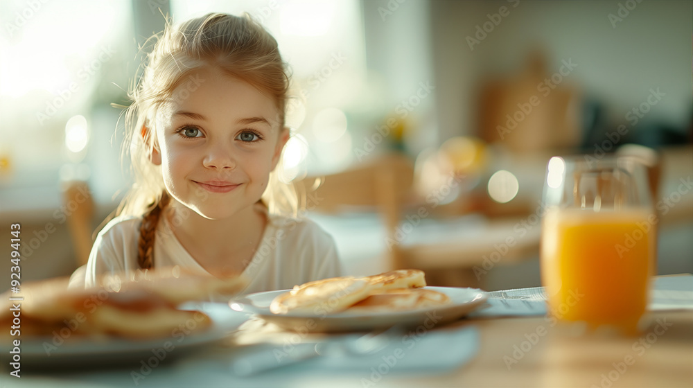 Banner with young boy eating breakfast at home in morning with copy space. Start of a student day. For blog, family lifestyle content, breakfast advertisements for kids product. Banner with young boy eating breakfast at home in morning with copy space. Start of a student day. For blog, family lifestyle content, breakfast advertisements for kids product.