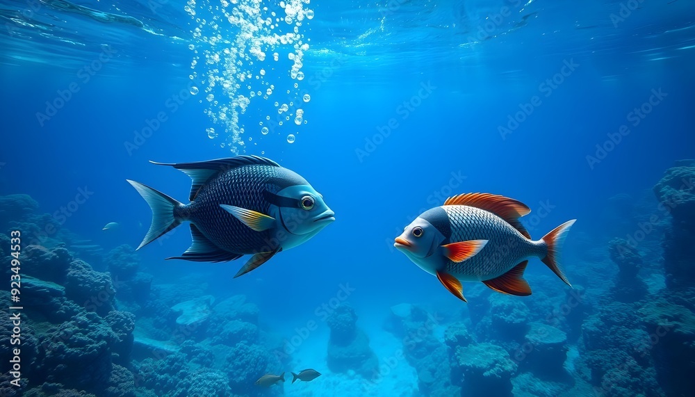 Fototapeta premium Caribbean Underwater Adventure Scuba Diving into Marine Wildlife Oceanic Fish