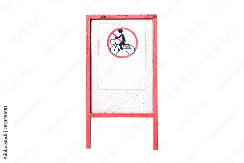 Stop sign or symbol Bicycle prohibition sign black on Plastic and white paper isolated on cut out PNG or transparent background. Traffic signs or symbol are rules that must be followed. Stop sign or symbol Bicycle prohibition sign black on Plastic and white paper isolated on cut out PNG or transparent background. Traffic signs or symbol are rules that must be followed.