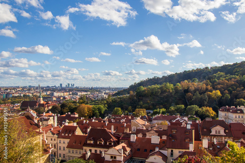 Wallpaper Mural View of the building with red roof, Prague, Czech Republic. Top view, panorama. Historical buildings in Prague Czechia Torontodigital.ca