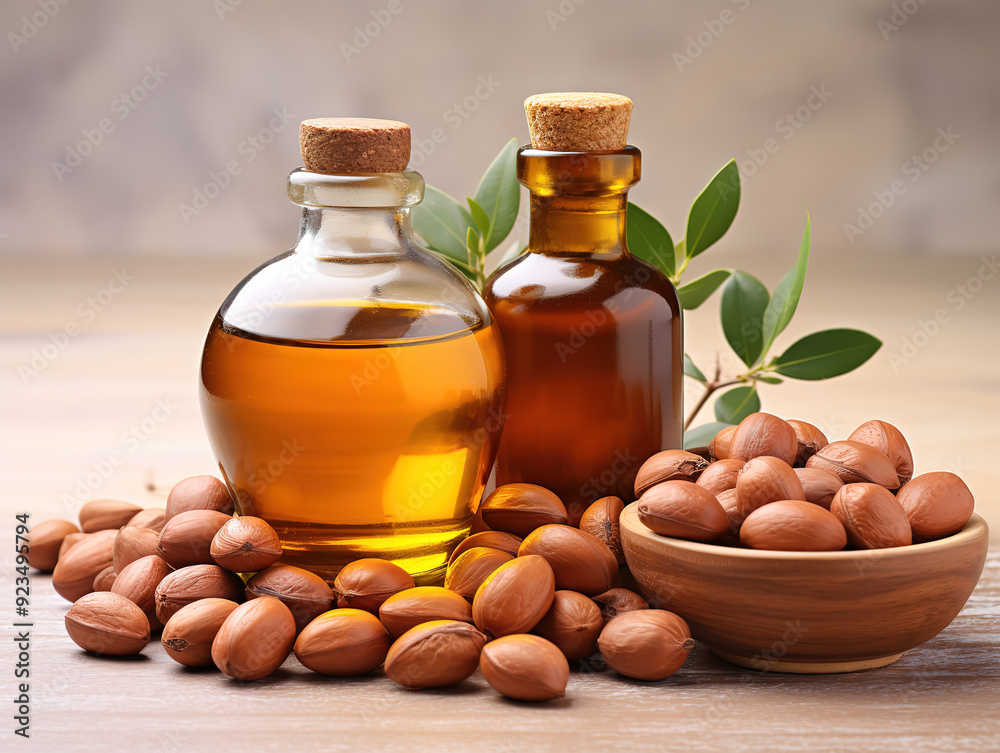 Fantastic Small and large ripe nuts of argan on white background