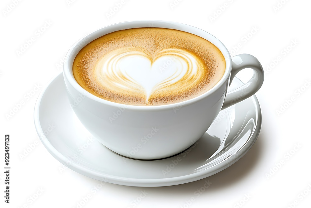 Naklejka premium Cup of cappuccino with heart shape latte, isolated on white