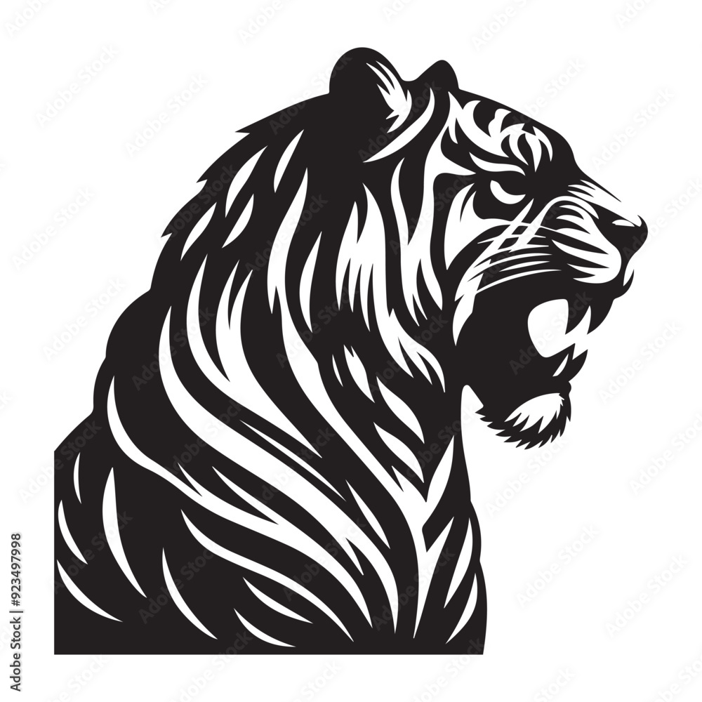 custom made wallpaper toronto digitalA Cute Tiger Black silhouette vector art illustration with a white background.
