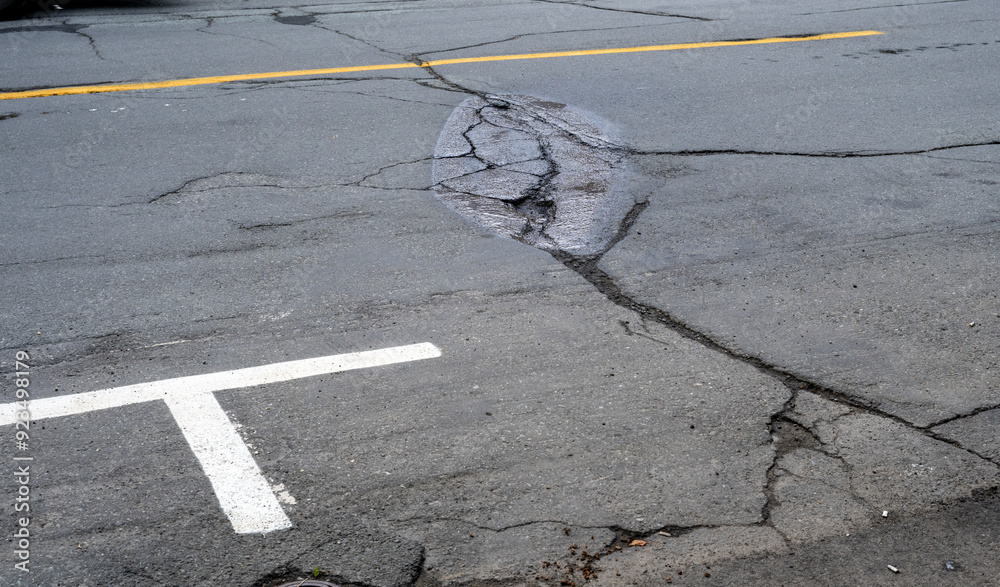 Obraz premium A tar patch on an asphalt road
