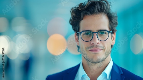 Confident young businessman with glasses smiling